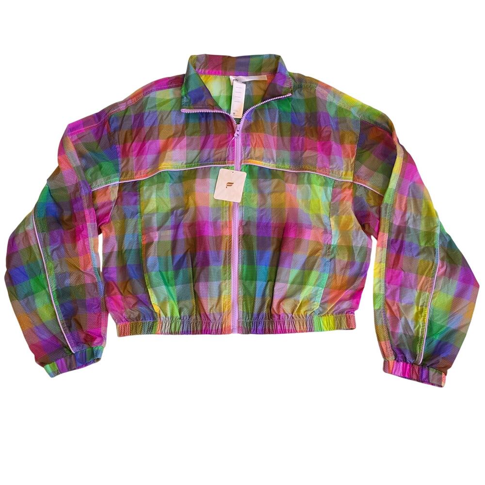 Fabletics Payton Woven Jacket Candy Check Plaid Windbreaker NWT Medium
